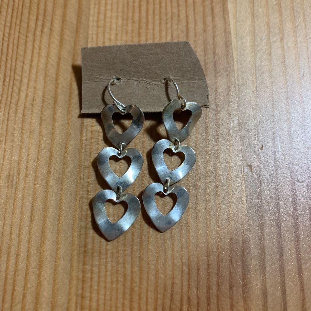 Silver Dangle Heart Earrings